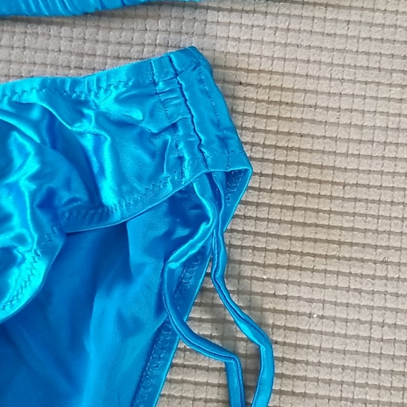 Aqua Blue Satin like Bikini Triangle top M 2 piece - Picture 4 of 4